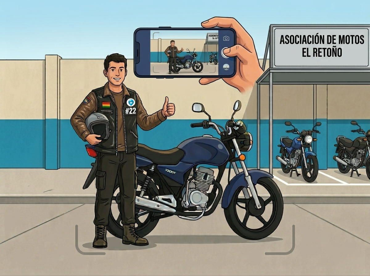 Motoquero de la Asociación El Retoño con su chaleco